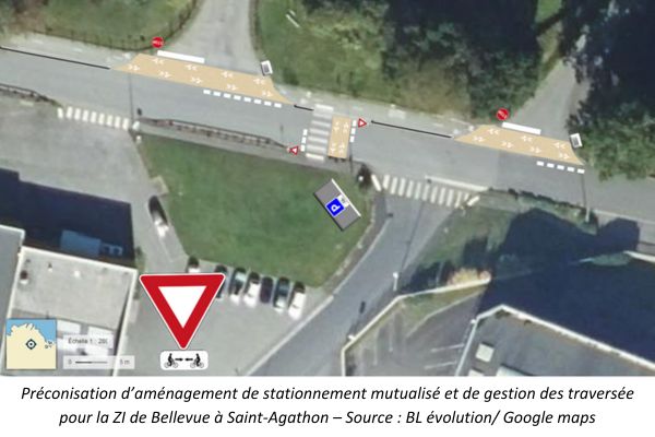 Préconisation d’aménagement de stationnement mutualisé et de gestion des traversée, ZI de Bellevue vue aérienne